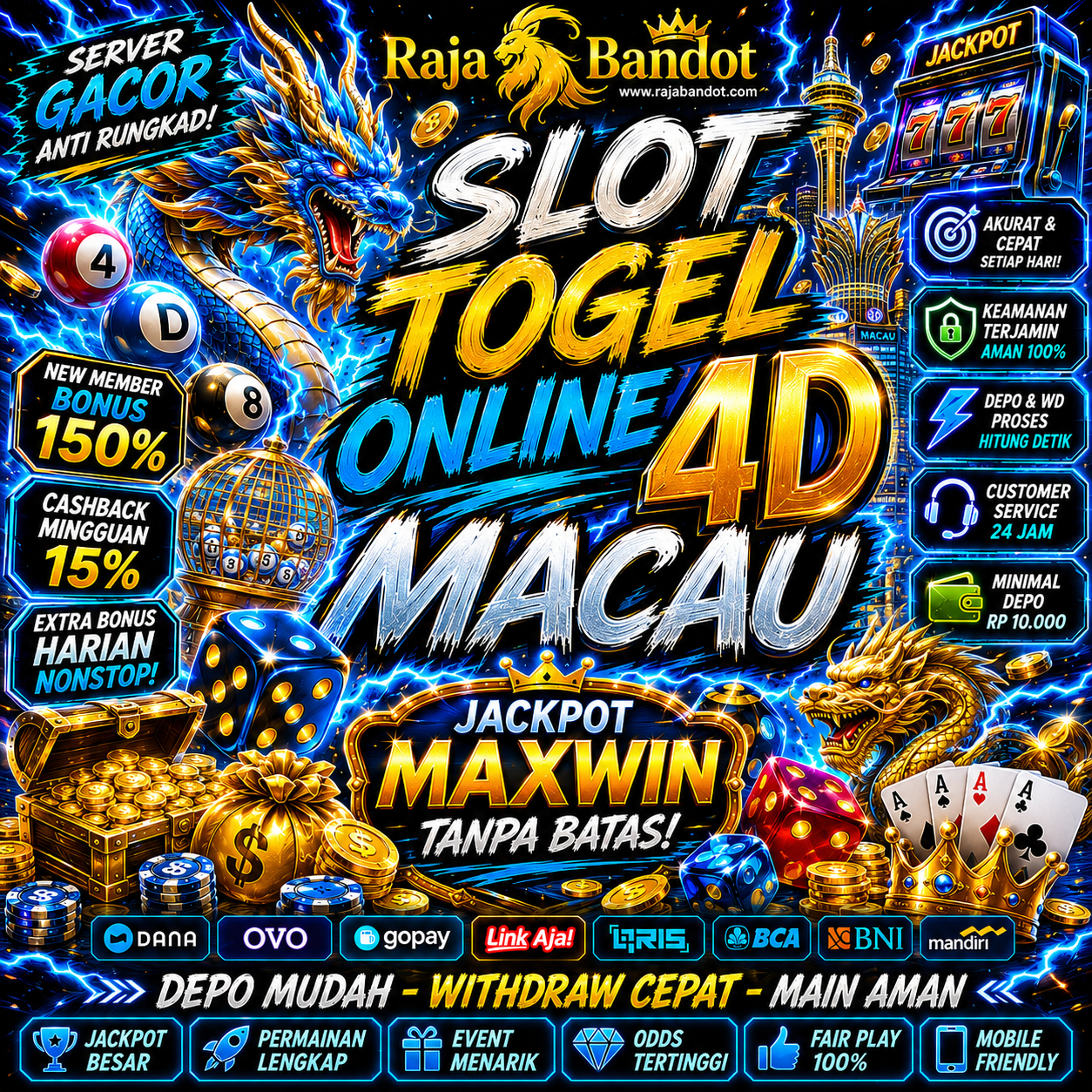 RAJABANDOT ✈️ Slot Togel Online 4D Jackpot Maxwin Tanpa Batas Bersama Toto Macau